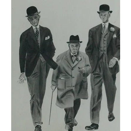 Classic pen & ink depicting three nattily attired London gents c1930s! Image Sz: 12 7/8"H x 9 7/8"W