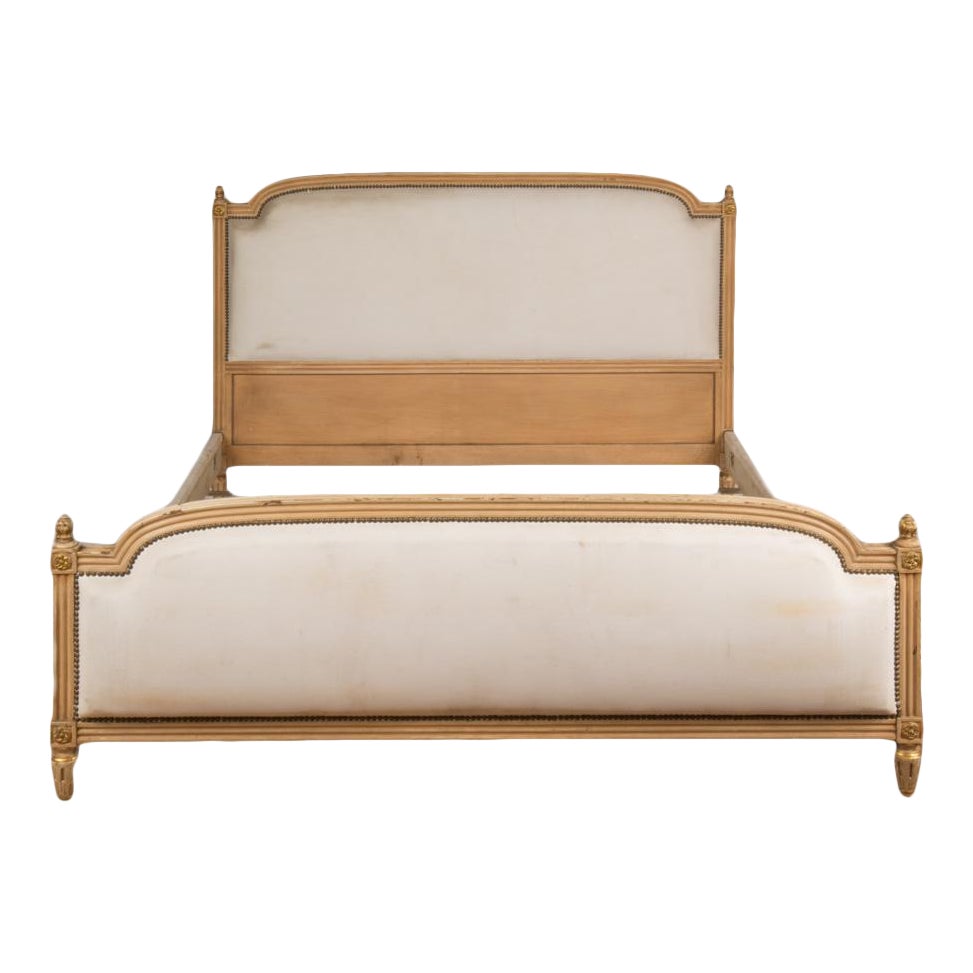 French Louis XVI Style Painted Queen Size Bed With Upholstered
