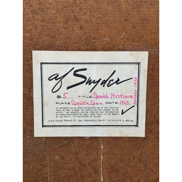 1970s A.f. Snyder Painted Wood Panel of Spanish Door 1970 For Sale - Image 5 of 5