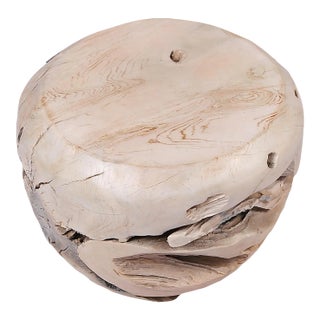Bleached White Teak Root Accent or Side Table or Stool 30 For Sale