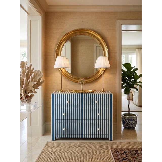 2000 - 2009 Vintage Moroccan Blue & White Striped Resin Inlay Chest of Drawers For Sale - Image 5 of 10