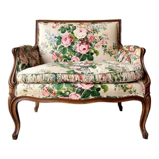 1920s Antique Chintz Down Filled French Settee For Sale