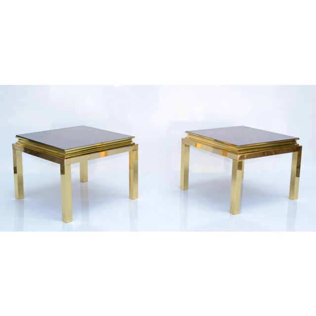 Pair, Guy Lefevre for Maison Jansen Polished Brass Side End Tables Mirrored Top For Sale In Miami - Image 6 of 13