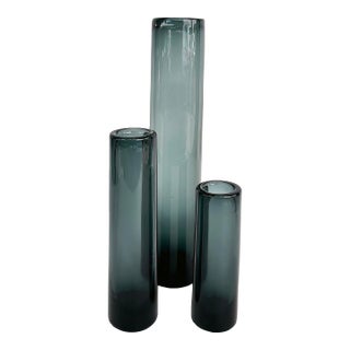 Early 20th Century Per Lutken Holmegaard Glass Denmark Smoked Glasss Vases, Set of Three (3) For Sale
