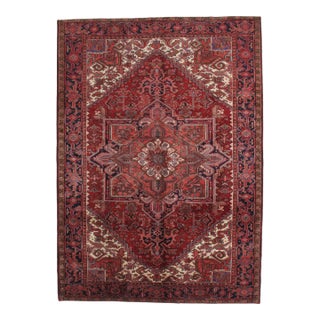 Vintage Hand-Knotted Persian Heriz Rug 8'6" X 11'9" For Sale