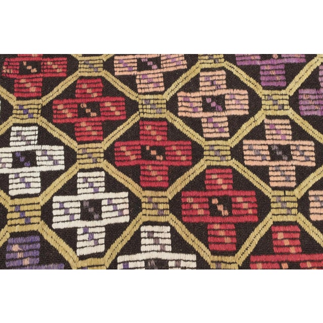 1960s Tribal Ikat Geometric Black Hand Knotted Kilim Rug For Sale - Image 11 of 13