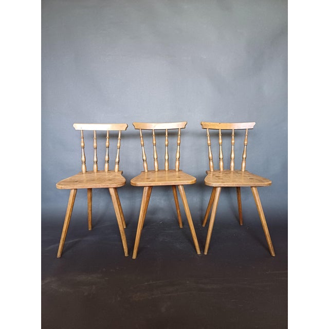 Antique farm chairs from the 1930's. High-quality frame as well as seat and backrest made of solid wood. Chairs are hand...