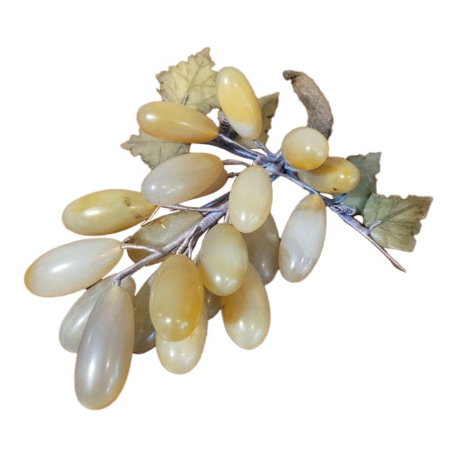 Vintage MCM Stone Green Grape Cluster & Leaves For Sale