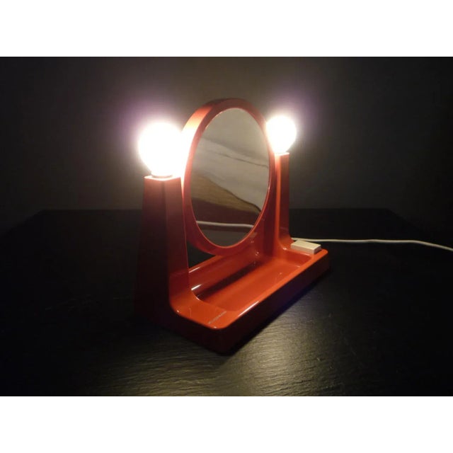 Plastic Space Age Orange Plastic Makeup Mirror with Lighting by Neckermann, 1970s For Sale - Image 7 of 9