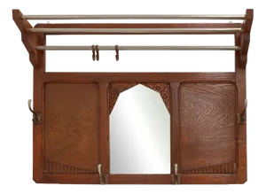 Art Deco Oak Carved Wall Coat Rack with Mirror, France, 1920s