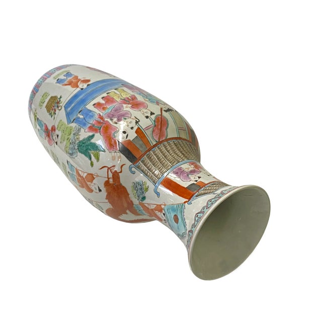 1990s Vintage Chinese Ceramic White Porcelain Color People Graphic Vase For Sale - Image 5 of 8