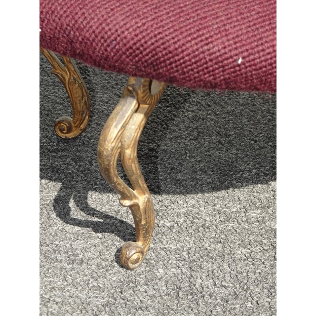 Footstool - Vintage Victorian Style Burgundy Oval Floral Needlepoint Footstool For Sale - Image 12 of 15