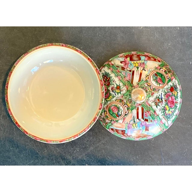 Late 20th Century Vintage Asian Rose Famile Lidded Bowl For Sale - Image 5 of 12