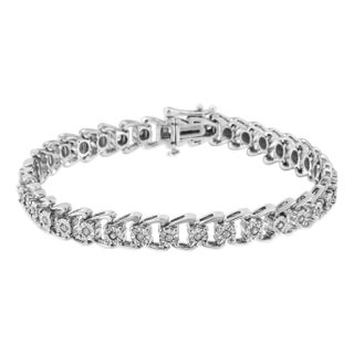 .925 Sterling Silver 1/2 Cttw Diamond Miracle-Set Double Swoosh Wave Style 7" Tennis Bracelet (I-J Color, I3 Clarity) For Sale