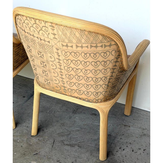 Pair of Karl Rausch for Baker "Linea Cara" Split-Reed Rattan & Leather Armchairs For Sale - Image 16 of 17