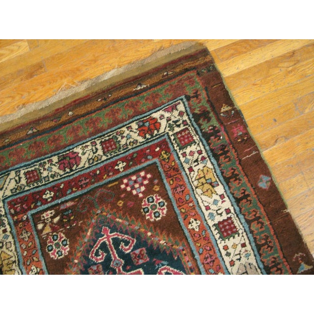 Persian 1890s Brown Diamond Medallion Antique Persian Serab Rug 3'6" X 12'8" Handknotted Wool Carpet For Sale - Image 3 of 5