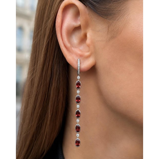 Garnet Huggie Drop Earrings, Silver, Gold, Pair For Sale - Image 4 of 7