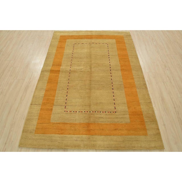 Contemporary Gabbeh Rug 5’8” X 7’10” Beige Wool Contemporary Hand-Knotted Carpet For Sale - Image 3 of 14