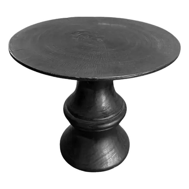Round Side Table Crafted From Mango Wood Burnt Finish For Sale