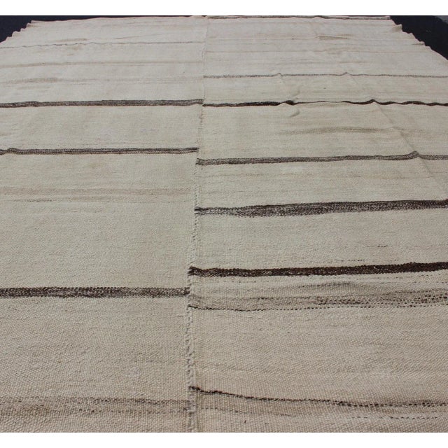 Textile Minimalist Cream Colored Vintage Turkish Kilim Rug of Two Joined Panels 7'8 X 11'10 For Sale - Image 7 of 12