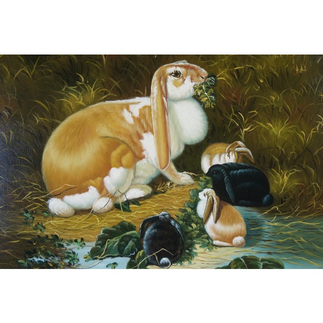 Chelsea House Inc Chelsea House Lop Eared Doe Rabbit Oil Painting After John Frederick Herring Sr For Sale - Image 4 of 12