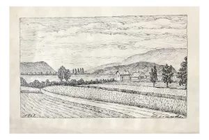Pierre Desaules, Campagne genevoise et lac de Bienne, Suisse, 1968, Pencil on Paper