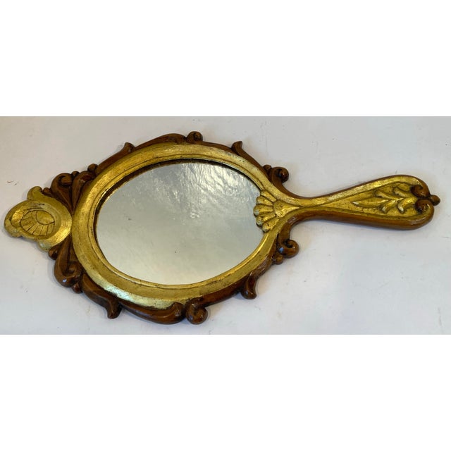 Mid 20th Century Vintage Italian Gilt Wood and Walnut Hand Mirror For Sale - Image 5 of 8