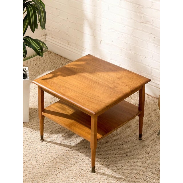 Burnt Umber Vintage Two-Tier Wood Side Table For Sale - Image 8 of 12