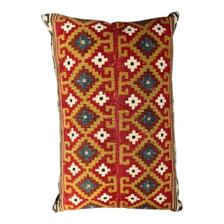 Vibrant Accent Pillow Made From 19th Century Handwoven Wool Caucasian Kilim Rug For Sale