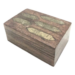 Handcrafted Indian Wood & Brass Inlay Ring or Trinket Box For Sale