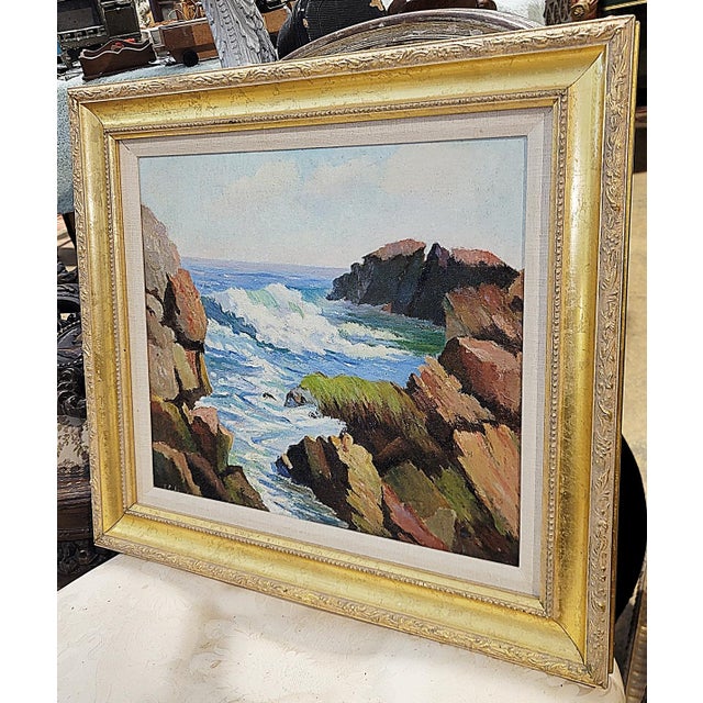 Classic style of post-impressionist seascape painting in oil on artist board by New England artist Elizabeth Galbraithe...