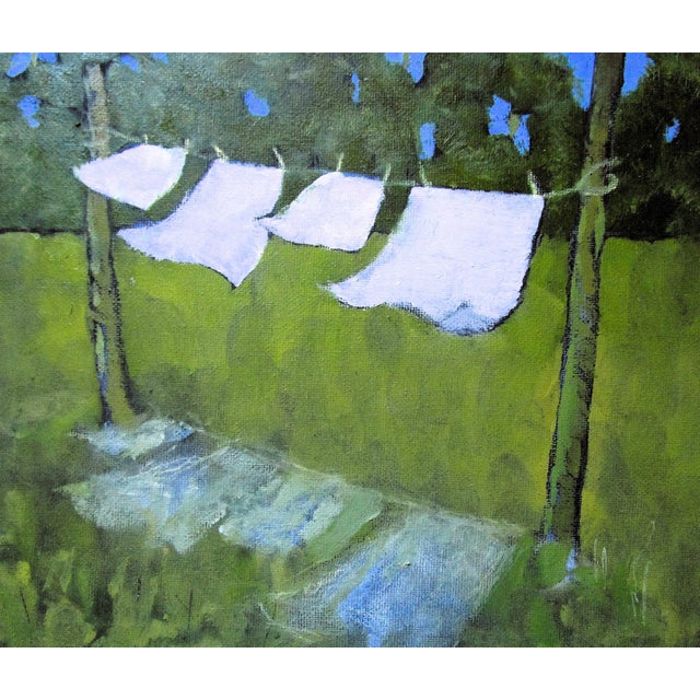 Backyard Clothesline Lynne French Laundry Landscape O/C 8x10 Art Painting For Sale In Orlando - Image 6 of 6