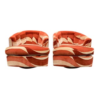 Milo Baughman Style Modern Swivel Lounge Club Chairs - a Pair For Sale