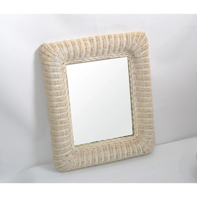 Mid-Century Modern Mid-Century Modern Rectangular Handmade White Finished Wicker & Wood Wall Mirror For Sale - Image 3 of 13