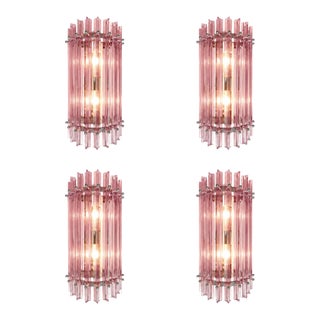 Italian Scenographic Pink “Triedro” Murano Glass Wall Sconces — Lot of Four For Sale