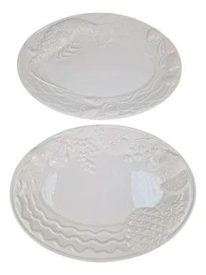 Vintage White Majolica with Relief Seafood Fruit Serving Bowls from A. Santos Portugal, 1970s, Set of 2