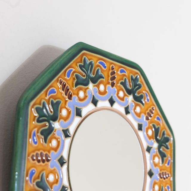Glass Wall Mirror with Hexagonal Ceramic Frame, 1970s For Sale - Image 7 of 13