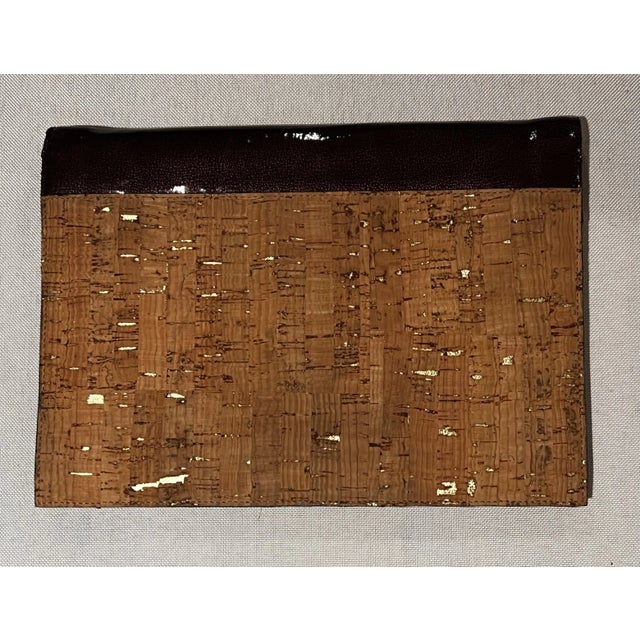 Yves Saint Laurent Yves Saint Laurent Envelope Bag in Cork With Gold Details and Brown Leather Patent Closure For Sale - Image 4 of 6