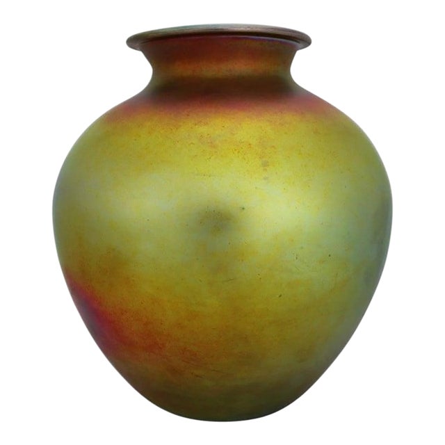 Oversized Antique Steuben Gold Aurene Bulbous Art Glass Vase, Unsigned, C1920 For Sale