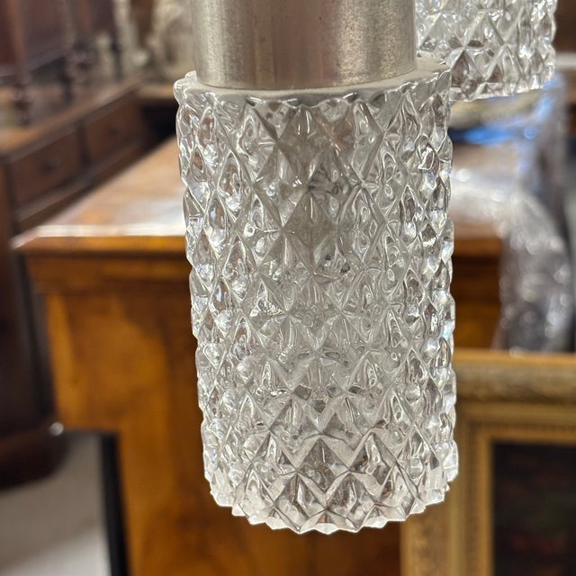 Wavy Metal and Glass Adjustable Chandelier, 1970 For Sale - Image 3 of 11