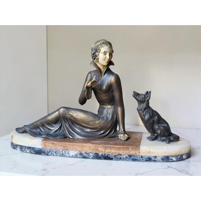 Art Deco Sculpture of Woman and Her Dog, 1930 For Sale - Image 10 of 13