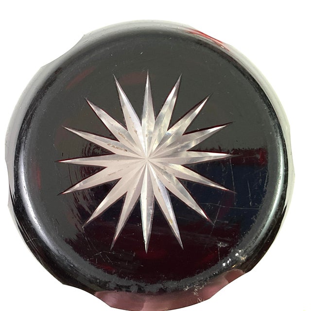 Ruby Red Bohemian-Cased , Ruby Cut to Clear- Crystal Vase With Starbursts and Geometric Cut Patterns Along the Flared Rim For Sale - Image 8 of 8