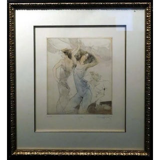 1990s "Modella" Figurative Female Etching by Jurgen Gorg, Framed For Sale
