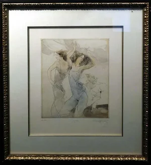 1990s "Modella" Figurative Female Etching by Jurgen Gorg, Framed