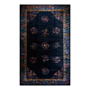Majestic Navy Blue Color With Great Floral Design Chinese Art Deco Rug