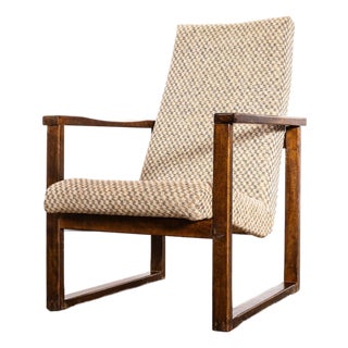 Vintage Lounge Chair with Square Frame and Off-White Diamond Pattern, 1950s For Sale