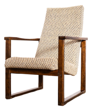 Vintage Lounge Chair with Square Frame and Off-White Diamond Pattern, 1950s