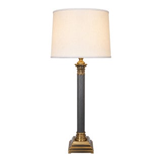Late 20th Century Solid Brass Column Table Lamp For Sale