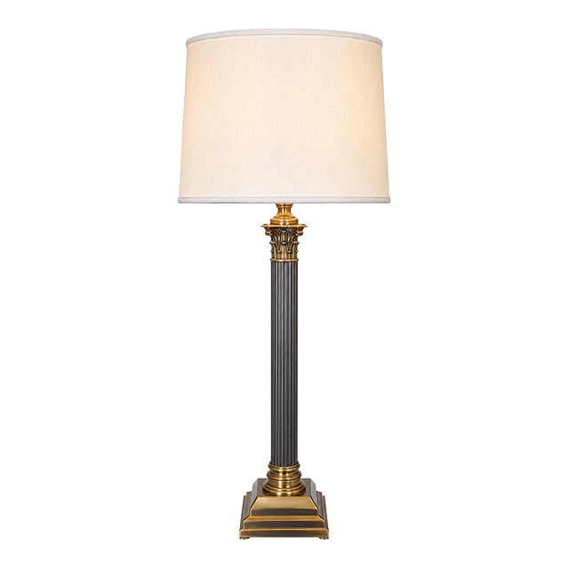 Late 20th Century Solid Brass Column Table Lamp For Sale
