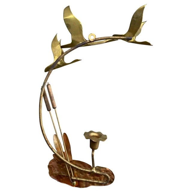Mid-Century Modern Vintage Mid-Century Brass & Copper Flying Birds Candle Sconce | Wildlife Wall Sculpture For Sale - Image 3 of 5